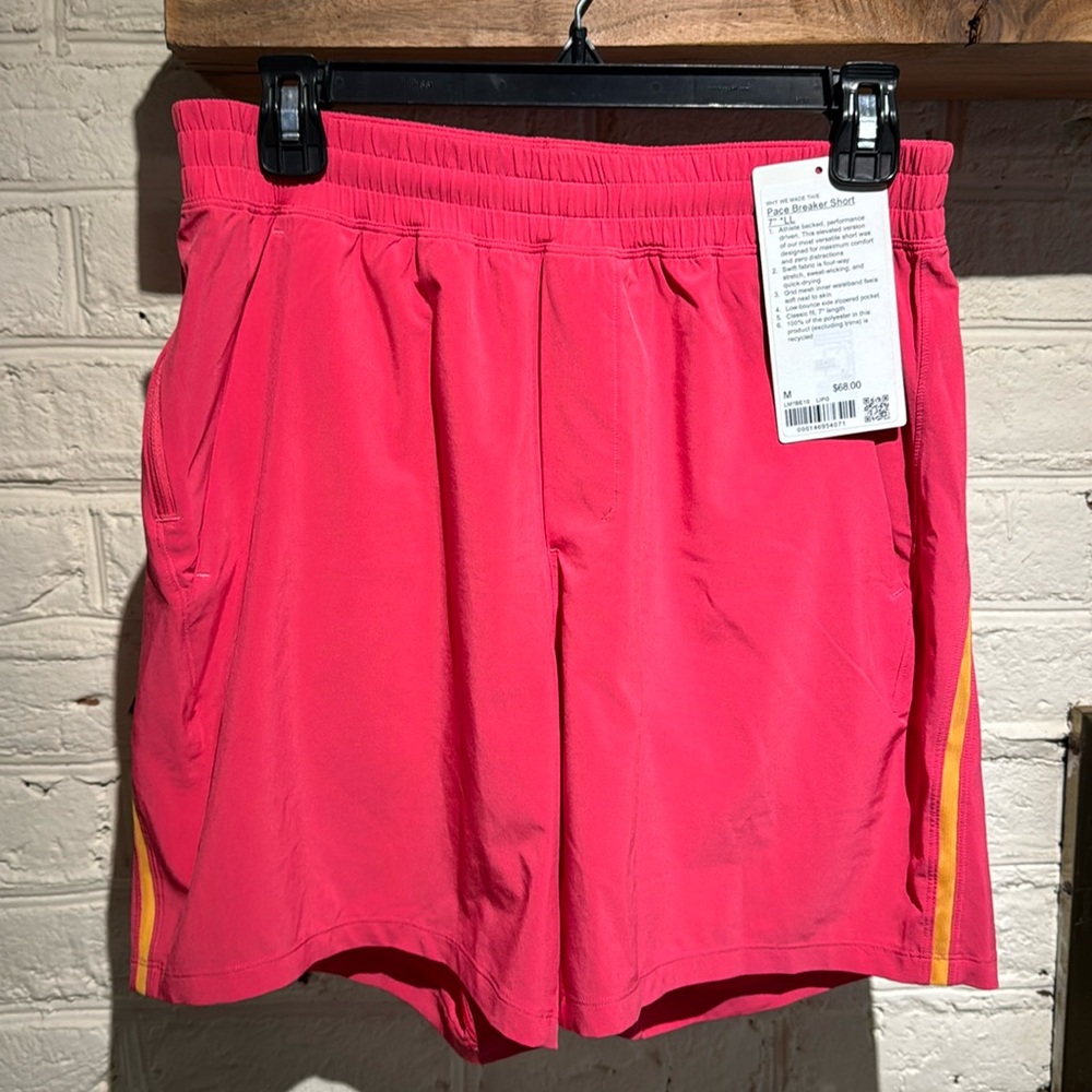 Men’s lululemon 7” unlined pace breaker shorts in pink and orange